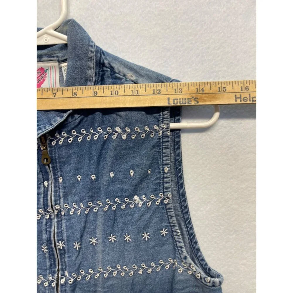 Keren Hart Vintage Denim Vest Embroidered Full Zip Size Large - Picture 8 of 9